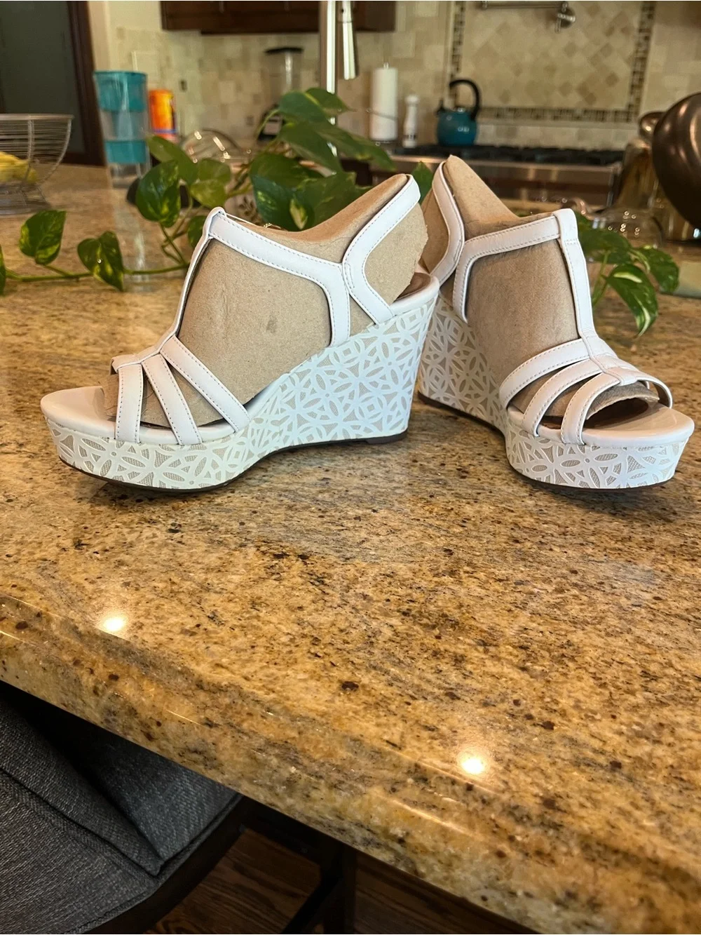 Clark’s NWT - Women’s White Wedge Sandals with Decorative Platform